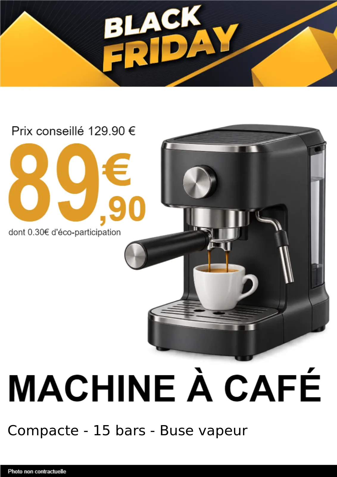 Affiche portrait Black Friday complétée avec une machine à café et un prix fictif
