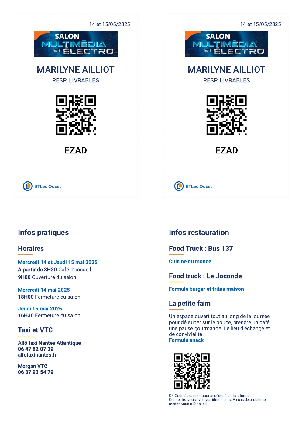 Badge exposant BTLEC Ouest 2025 préparé pour Marilyne Ailliot