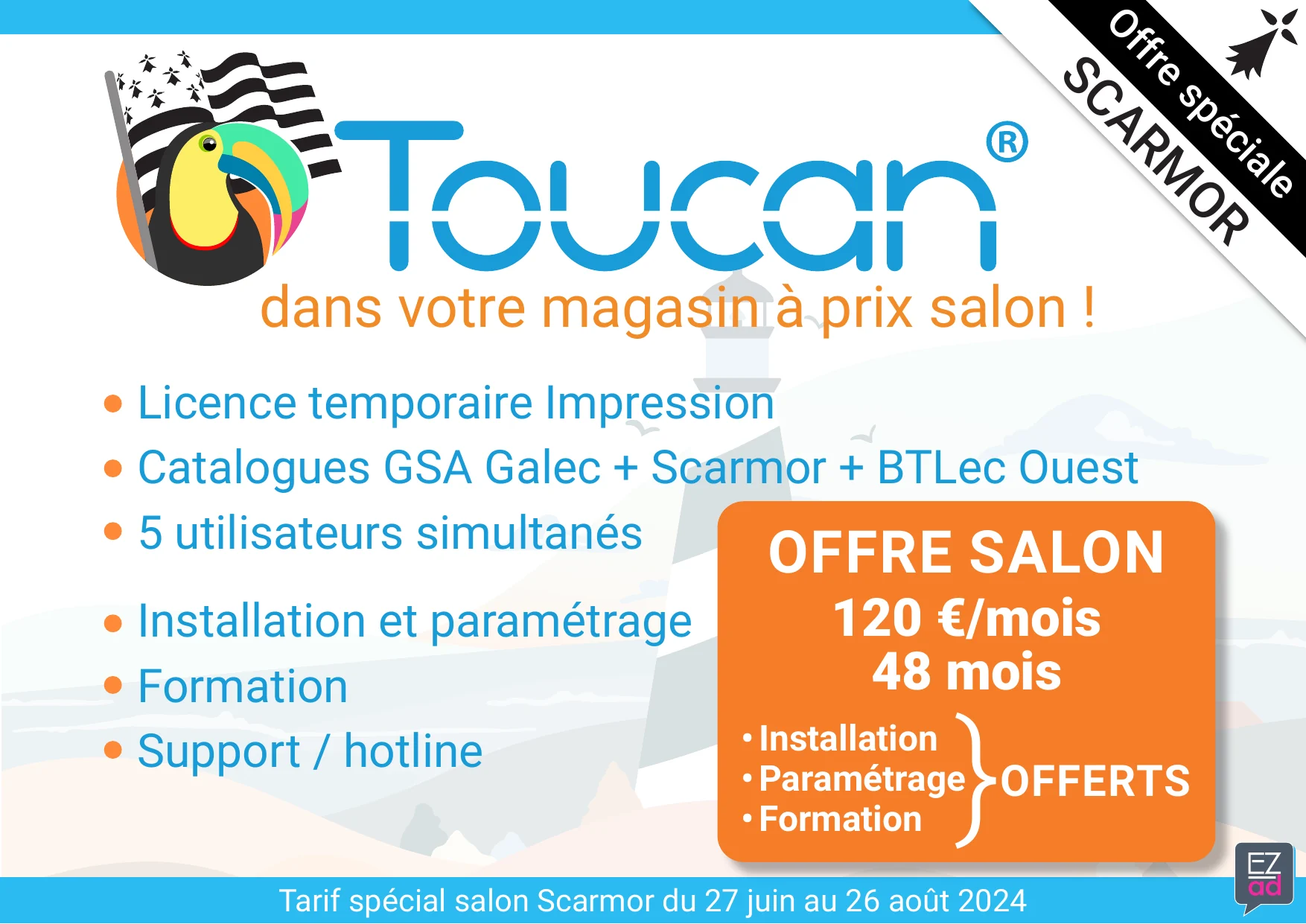 Offre spéciale salon Scarmor 2024 avec univers visuel inspiré de la Bretagne