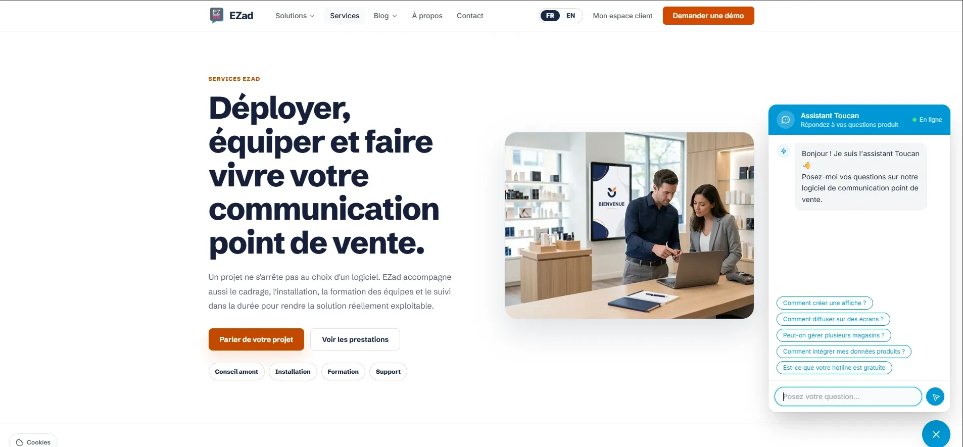 Assistant conversationnel Toucan intégré au site EZad