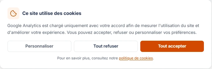 Bannière de gestion du consentement du site EZad conforme au RGPD