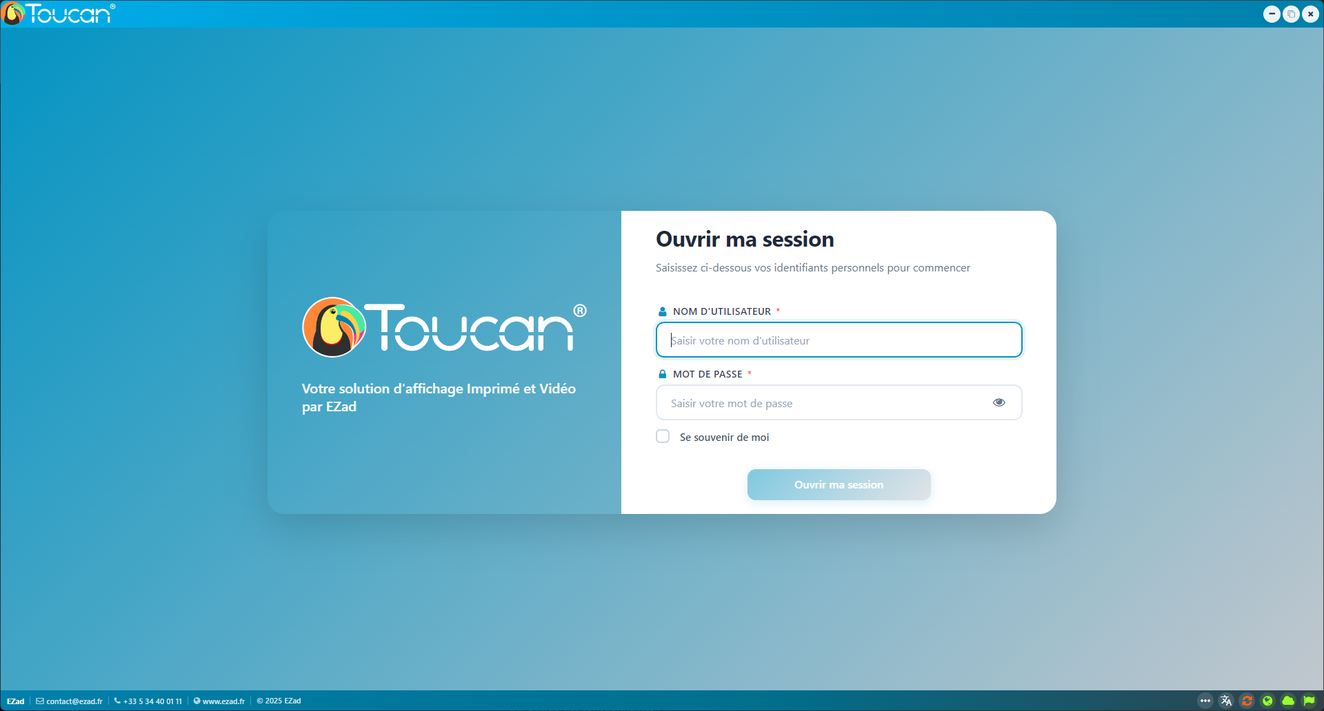 Nouvel écran de connexion Toucan conçu en 2026