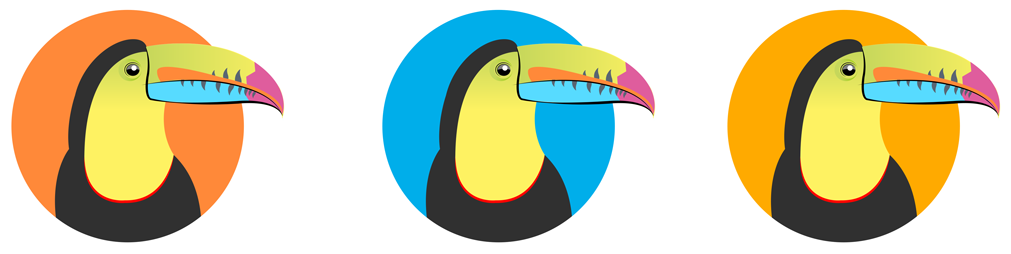 Premières déclinaisons colorées du toucan stylisé