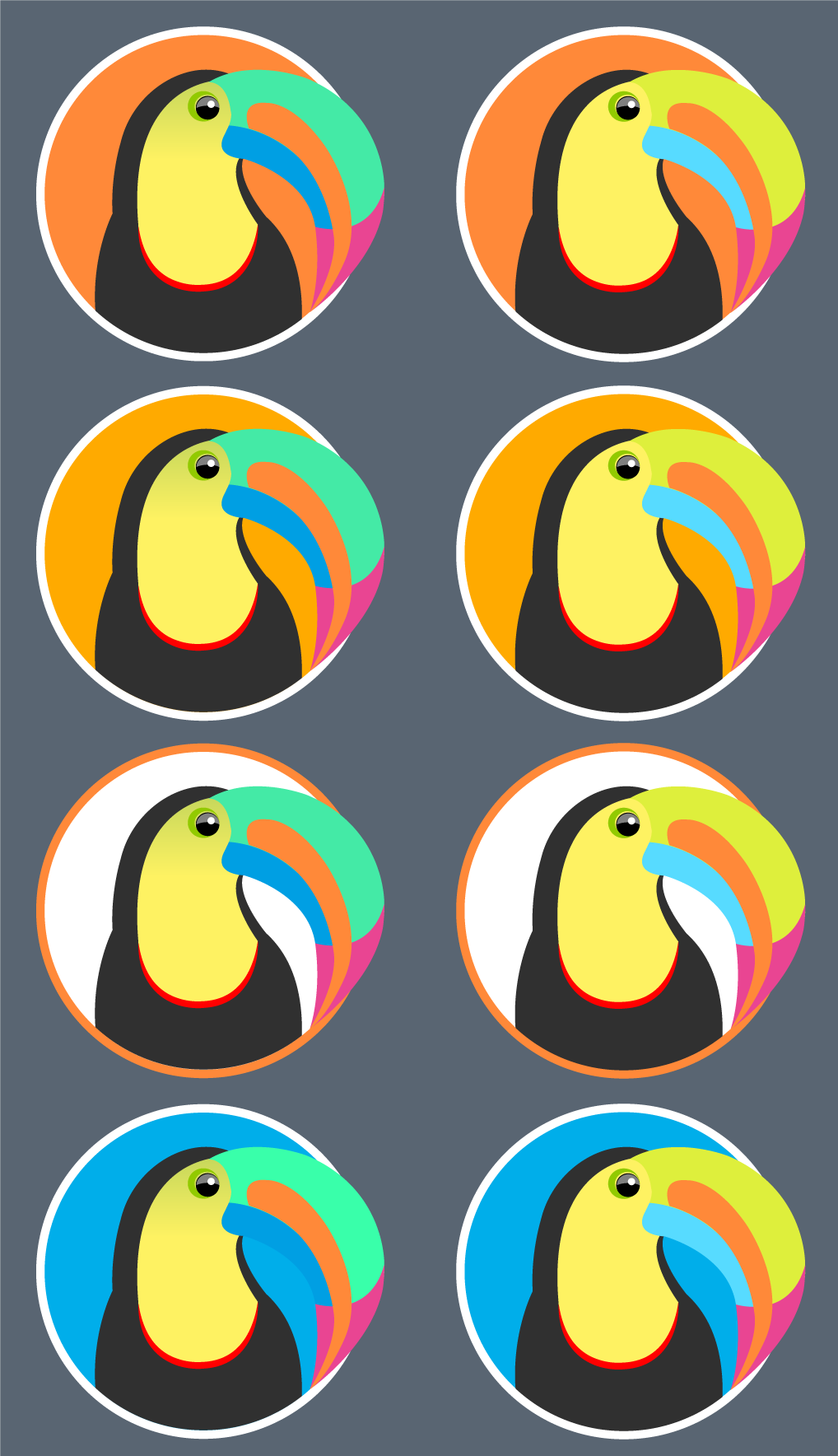 Recherches de simplification du dessin du toucan et de sa forme circulaire